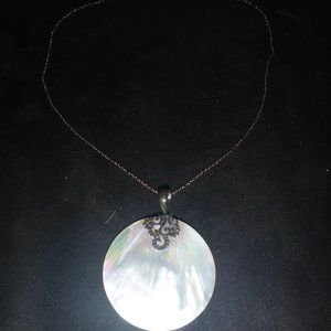 Woman's Sterling Silver Statement Necklace w/ Large Mother of Pearl Pendant